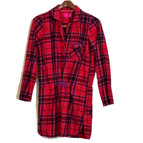 Victoria’s Secret Red Plaid Flannel Pajama Shirt Dress Size XS - Picture 2 of 5